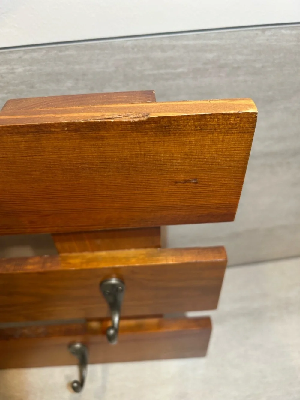 Mason Rustic Wooden Wall Rack with Dark Metal Hooks